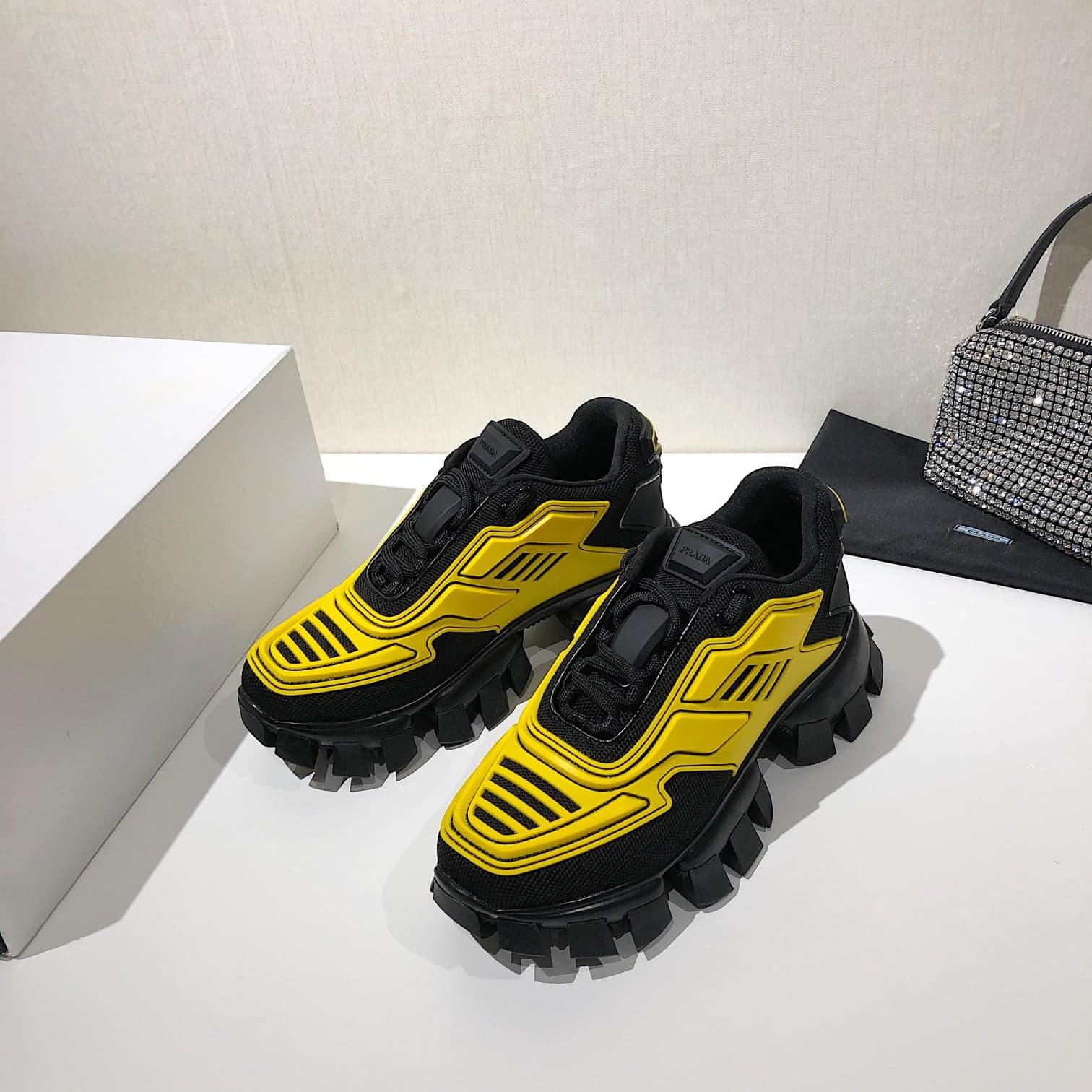 (1:1 replica) Prada Cloudbust Thunder Sneakers Yellow/Black For Women 2.4in/60mm PRD 2EG293_3LFV_F0010