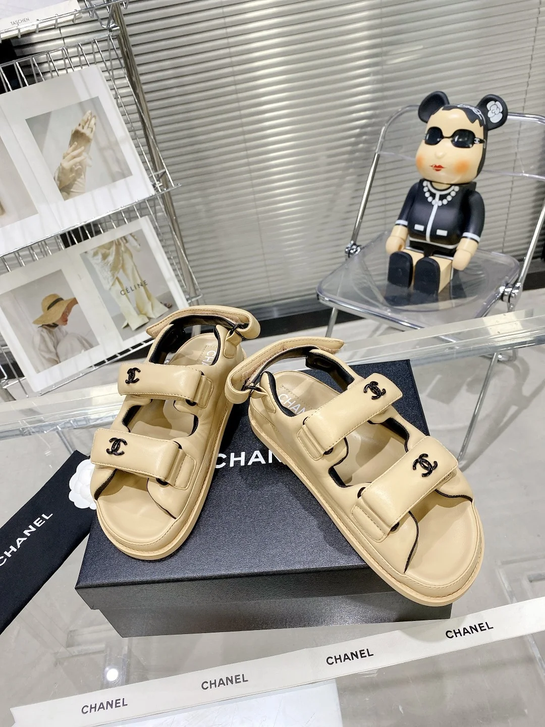 (1:1 replica) Chanel Women s Sandals With Chanel Logo Beige For Women