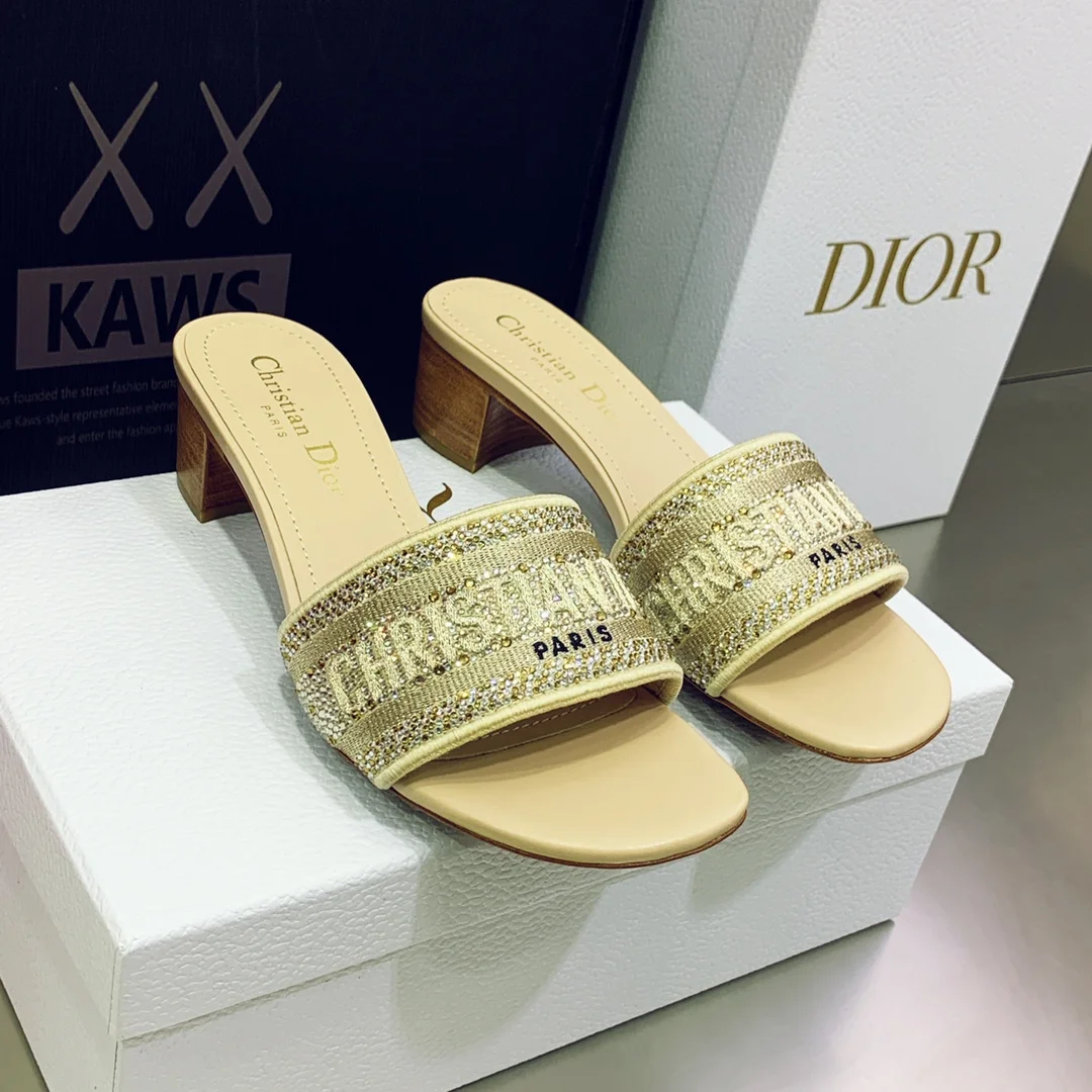 (1:1 replica) Christian Dior Women s Dway Heeled Slide Yellow For Women CD