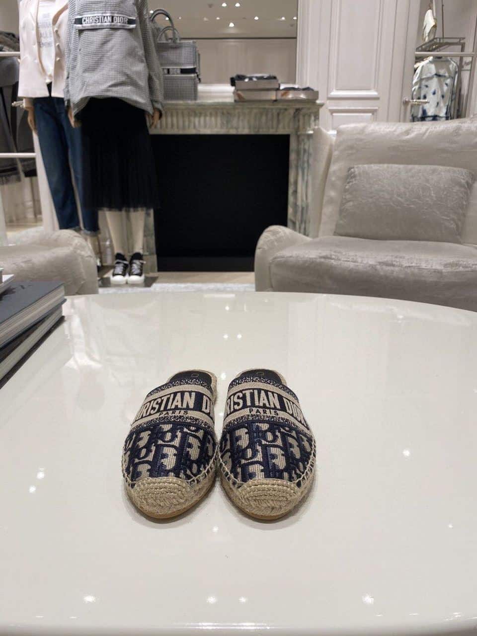 (1:1 replica) Christian Dior Granville Espadrille Deep Blue Dior Oblique Embroidered Cotton Blue For Women CD