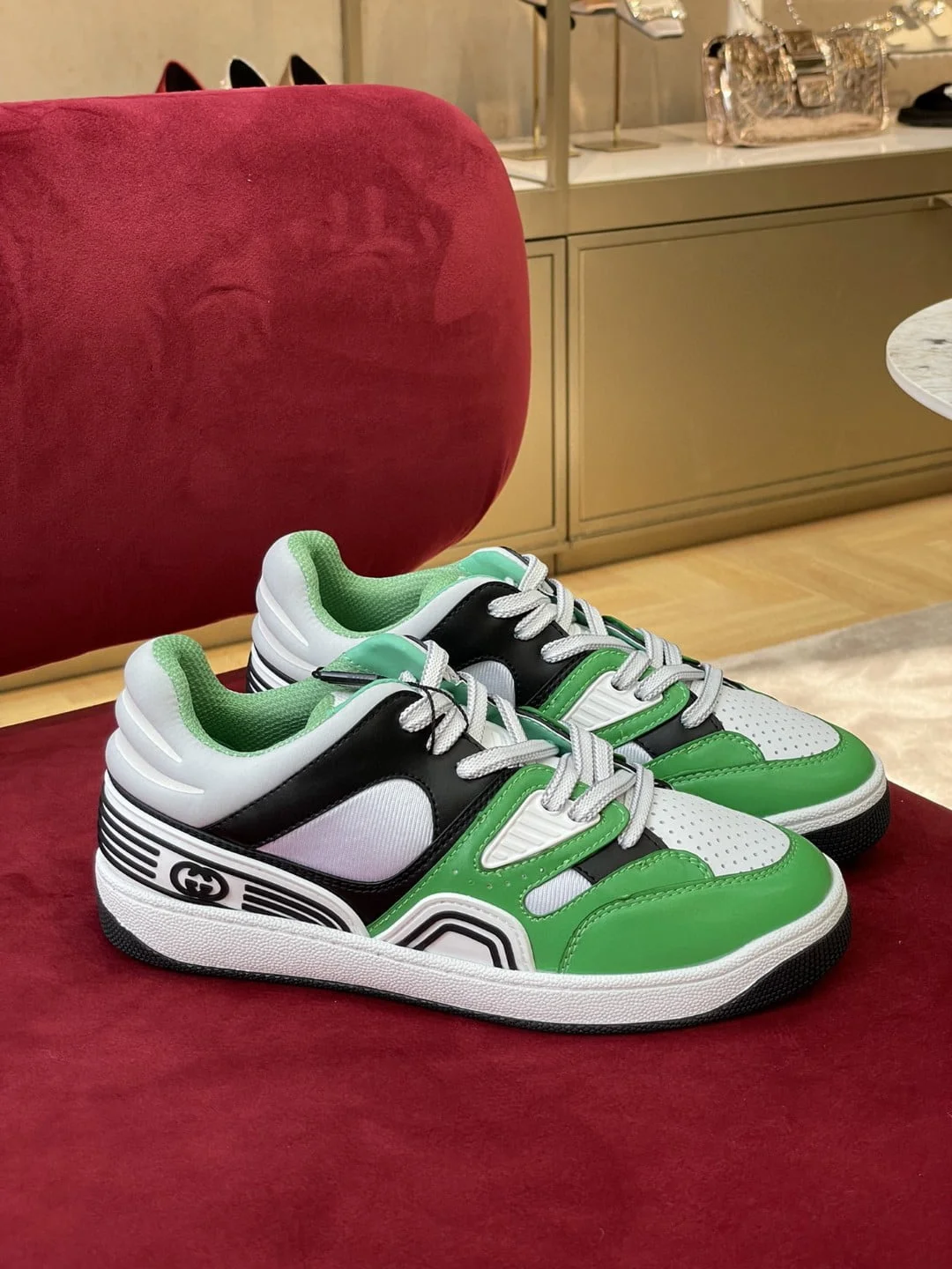 (1:1 replica) Gucci Women s Sneaker Gucci Basket Donna Green Demetra For Women 700291 2SH90 3760