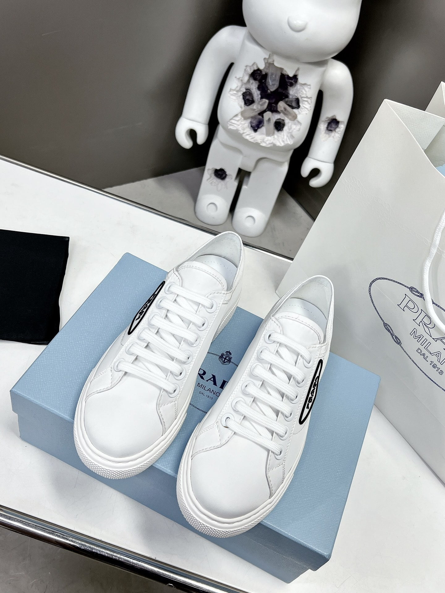 (1:1 replica) Prada Macro Re-Nylon And Brushed Sneakers White For Women 1.2in/30mm PRD