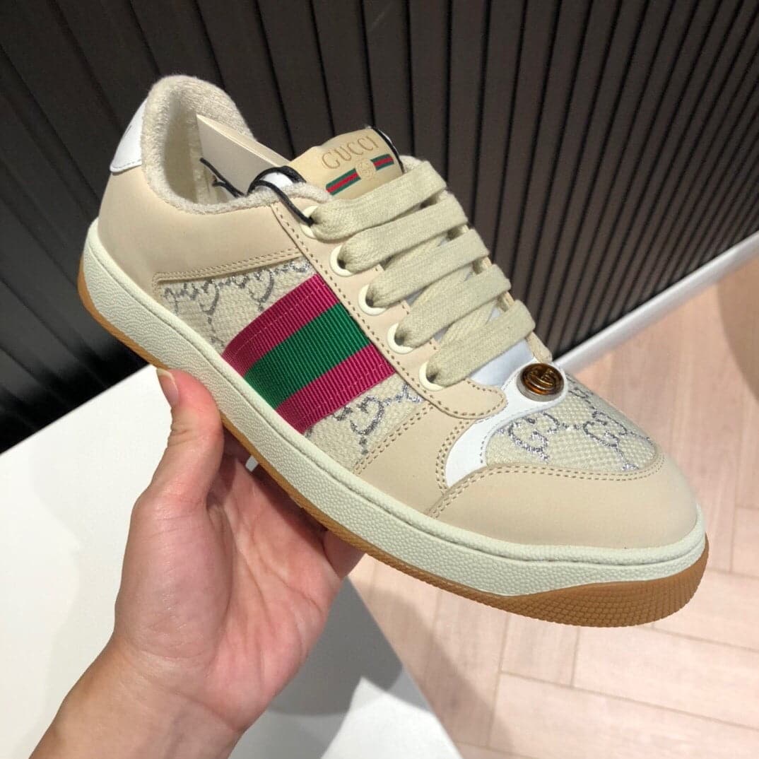 (1:1 replica) Gucci Women s Screener GG Low-Top Beige Pink Green For Women 546551