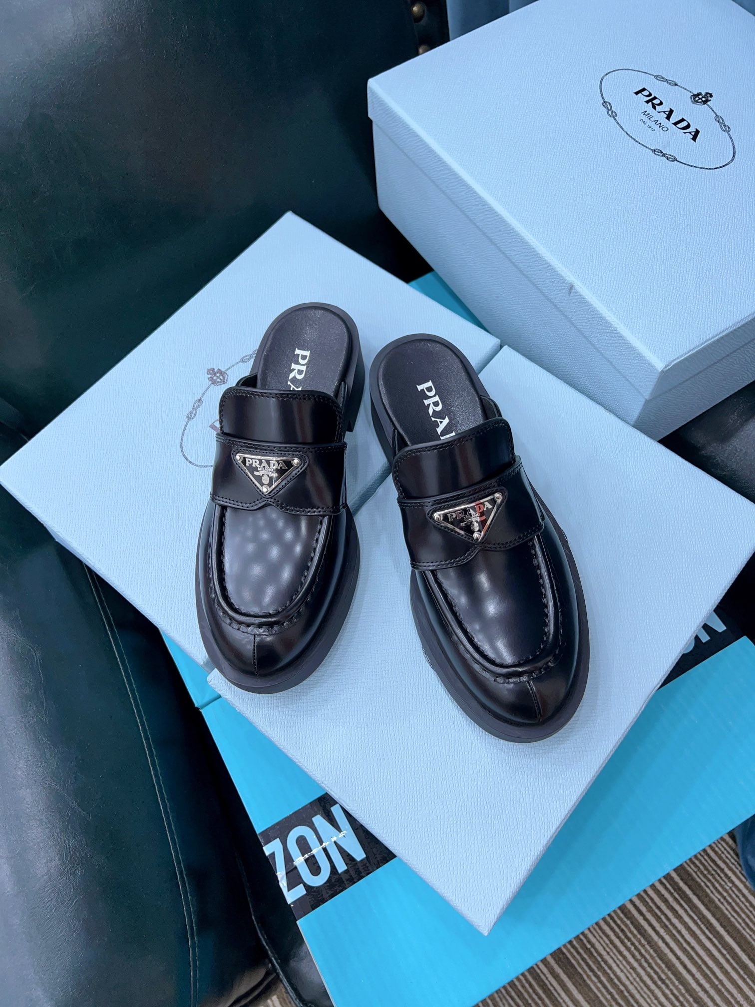 (1:1 replica) Prada Chocolate Brushed Mules Black For Women 1.6in/40mm PRD 1D652M_055_F0002_F_040