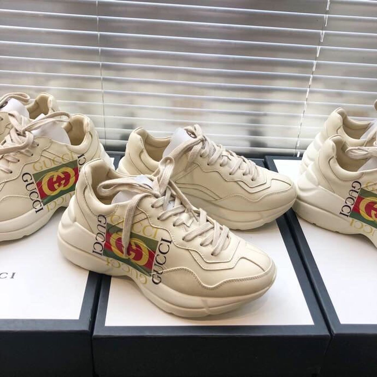 (1:1 replica) Gucci Women s Rhyton Sneaker With Gucci Logo White For Women GG