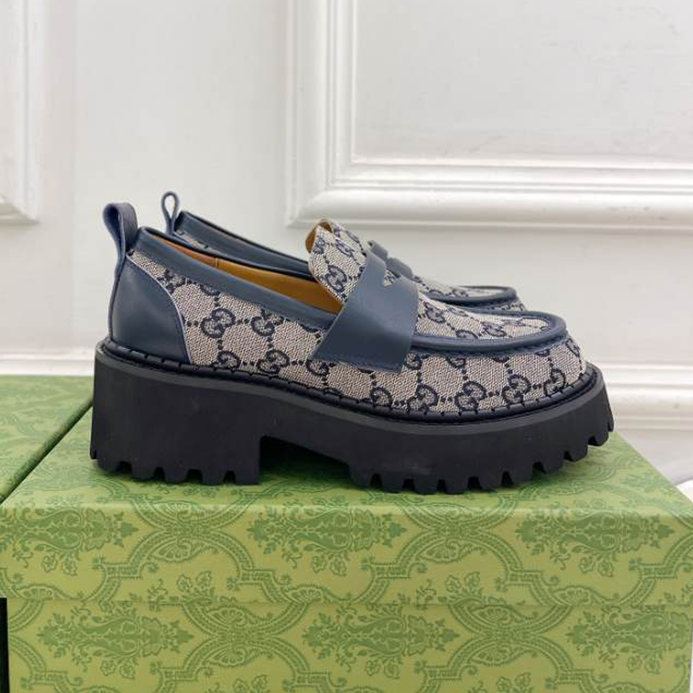 (1:1 replica) Gucci Jordaan Blue Embroidered Leather Loafer GL078