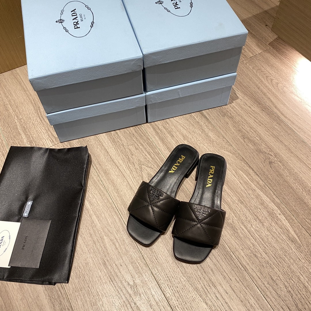 (1:1 replica) Prada Quilted Nappa Sabots Black For Women 0.4in/10mm PRD 1XX583_038_F0002_F_B010