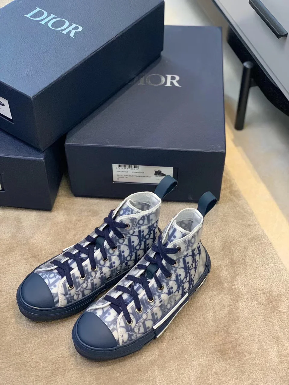 (1:1 replica) Christian Dior B23 High-Top Sneaker White/Blue Dior Oblique Canvas Blue For Women CD