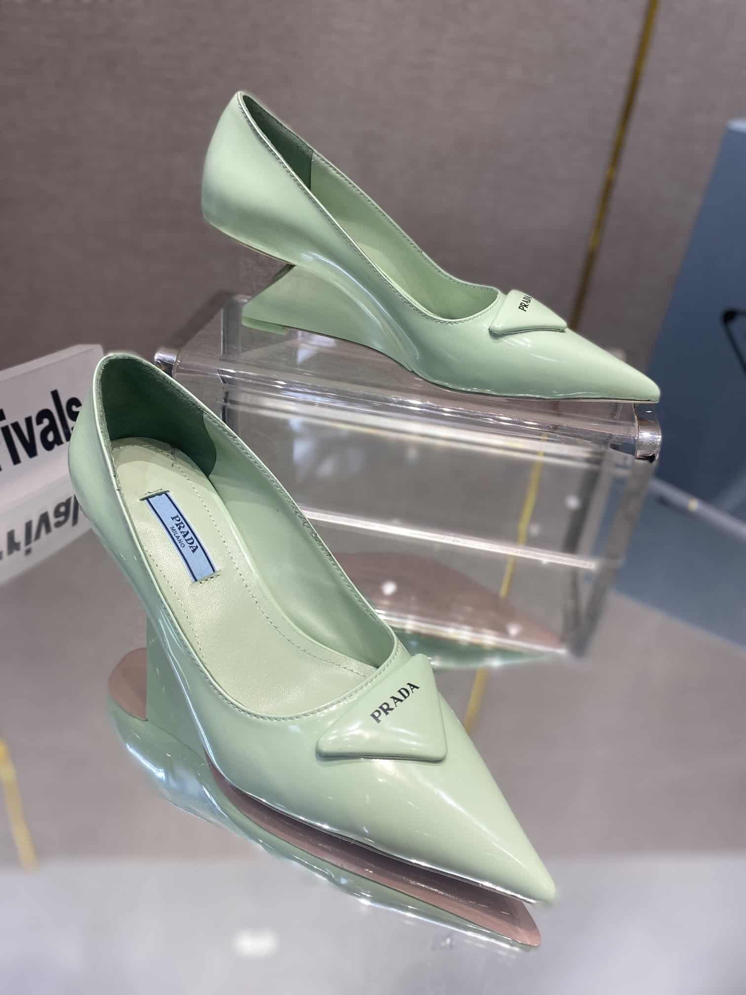 (1:1 replica) Prada Brushed Pumps Green For Women 2.6in/65mm PRD
