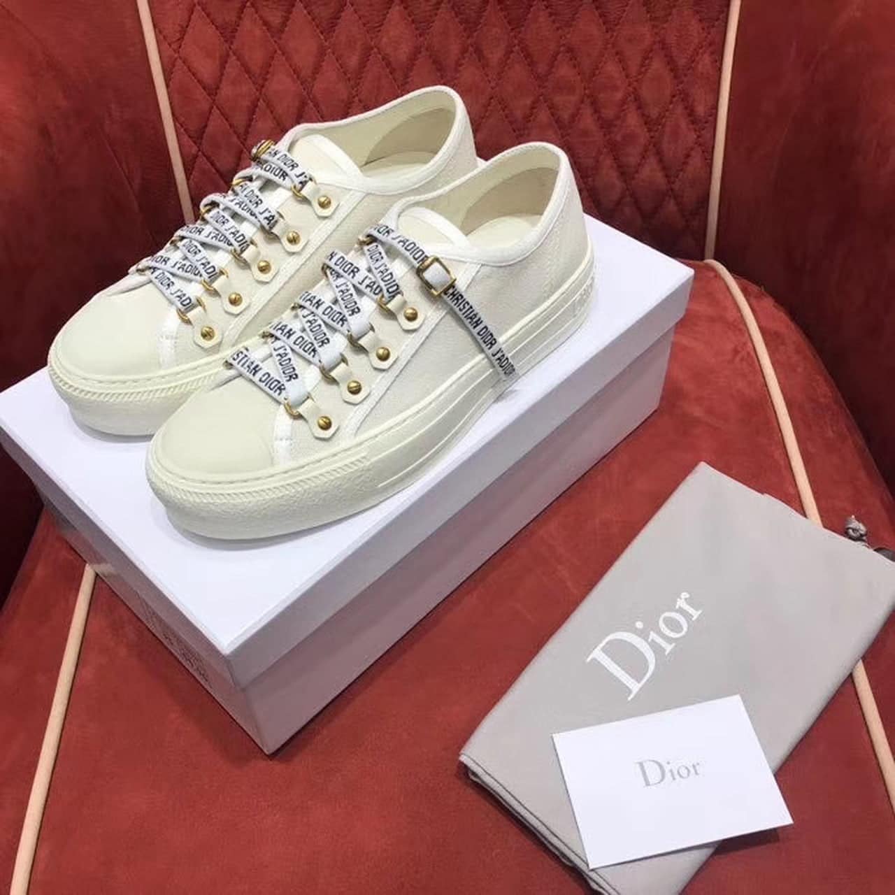 (1:1 replica) Christian Dior Walk n Dior Sneaker White Cotton Canvas White For Women CD KCK177CVA_S06W