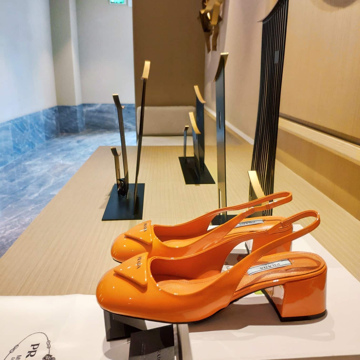 (1:1 replica) Prada Patent Sling-Back Pumps Orange For Women 1.8in/45mm PRD