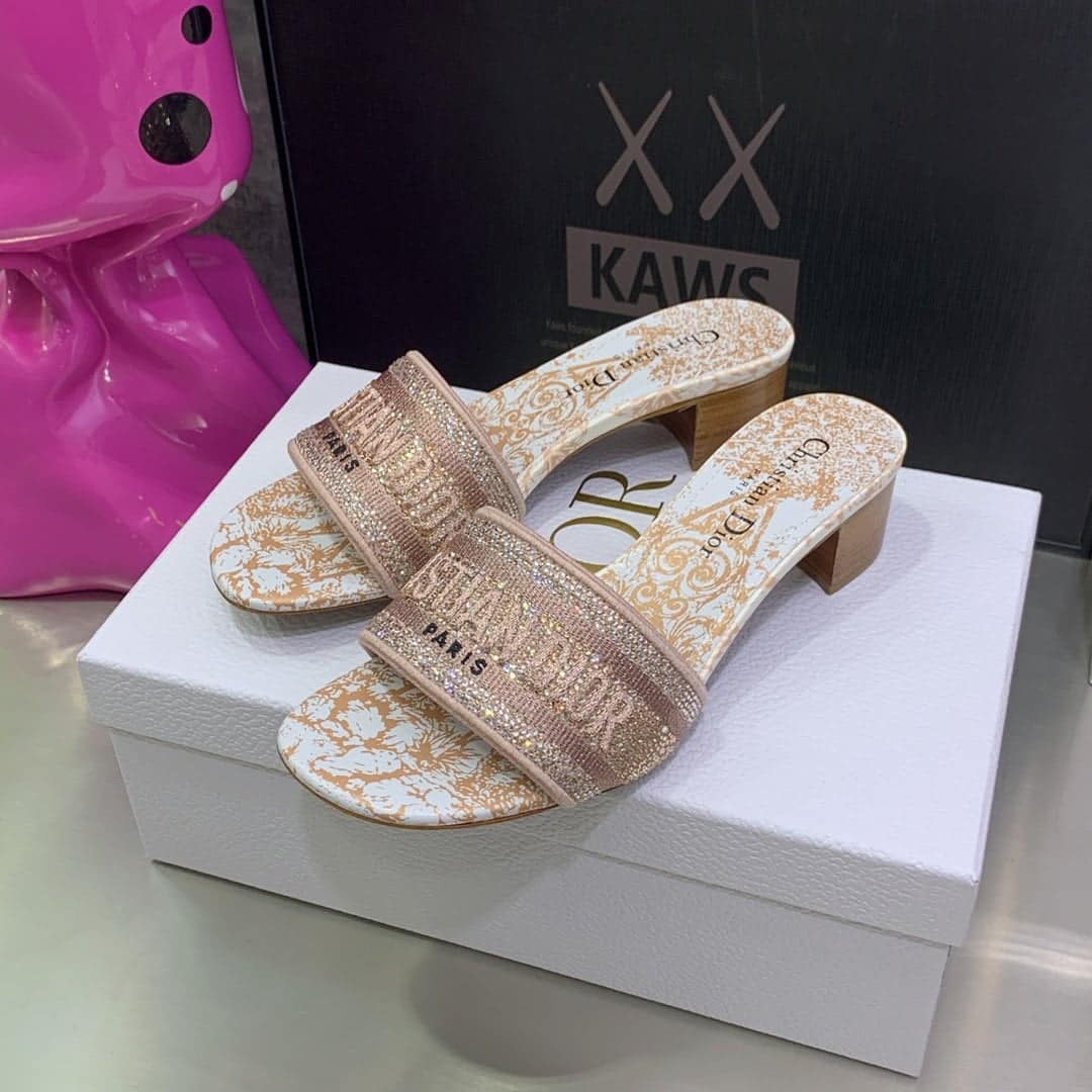 (1:1 replica) Christian Dior Women s Dway Heeled Slide Bright Pink For Women CD