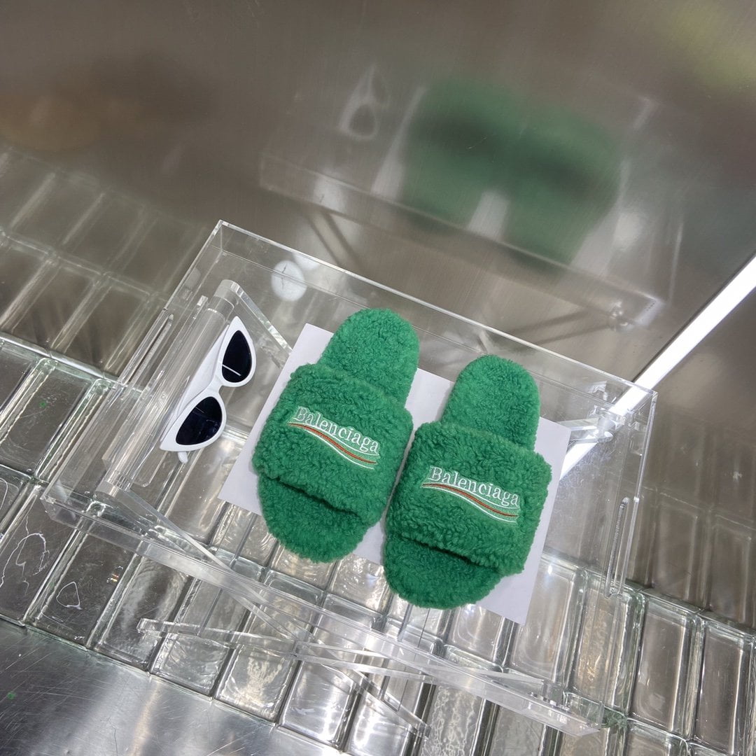 (1:1 replica) Balenciaga Furry Slide Sandal Green For Women
