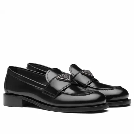 (1:1 replica) Prada Women s Loafers In Black Unlined Brushed Leather PRL005