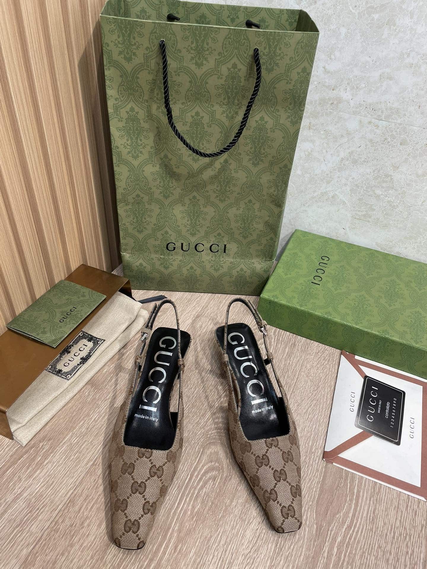 (1:1 replica) Gucci Women s GG lingback Pump By Supreme Canvas Fabric Brown For Women GG 693210