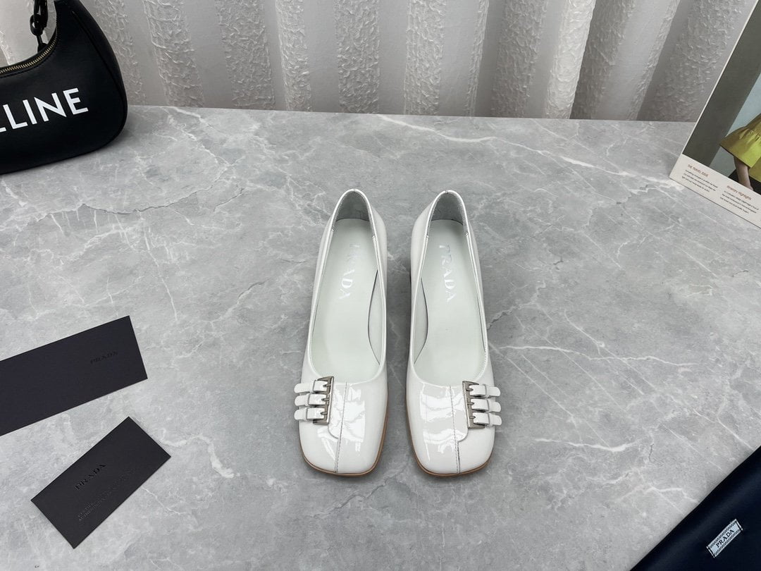 (1:1 replica) Prada Brushed Pumps White For Women 2.5in/65mm PRD