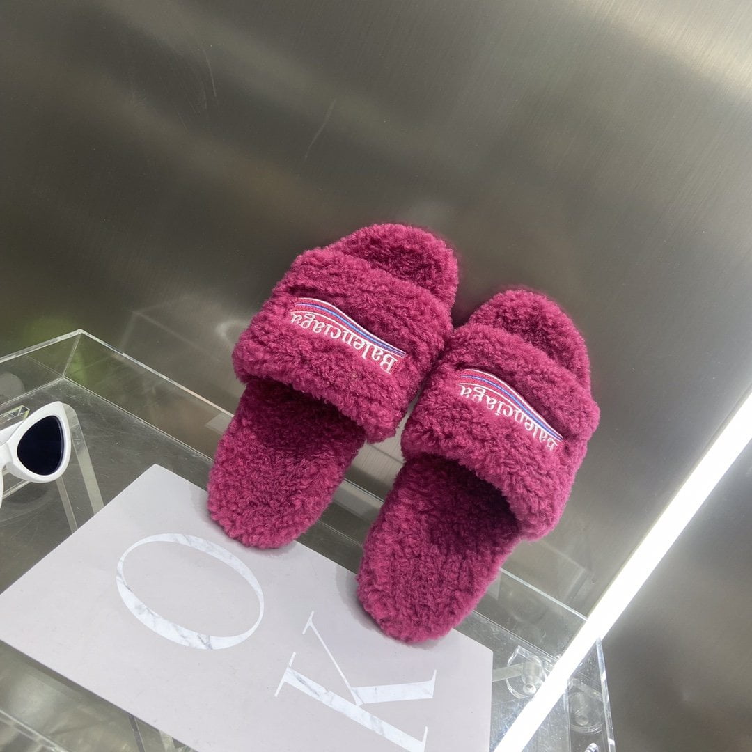 (1:1 replica) Balenciaga Furry Slide Sandal Pink For Women 654261W2DO15596