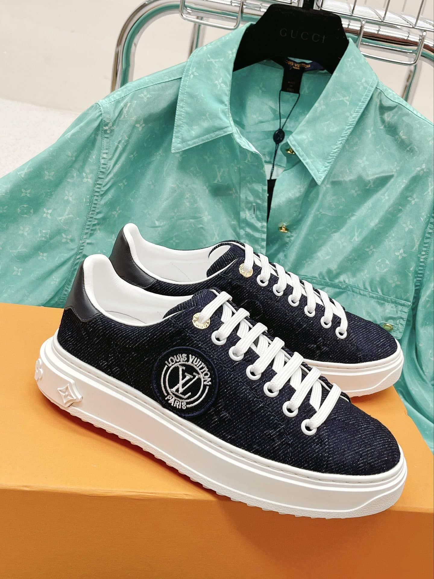 (1:1 replica) Louis Vuitton Women s Time Out Sneaker Blue For Women LV 1AADMG