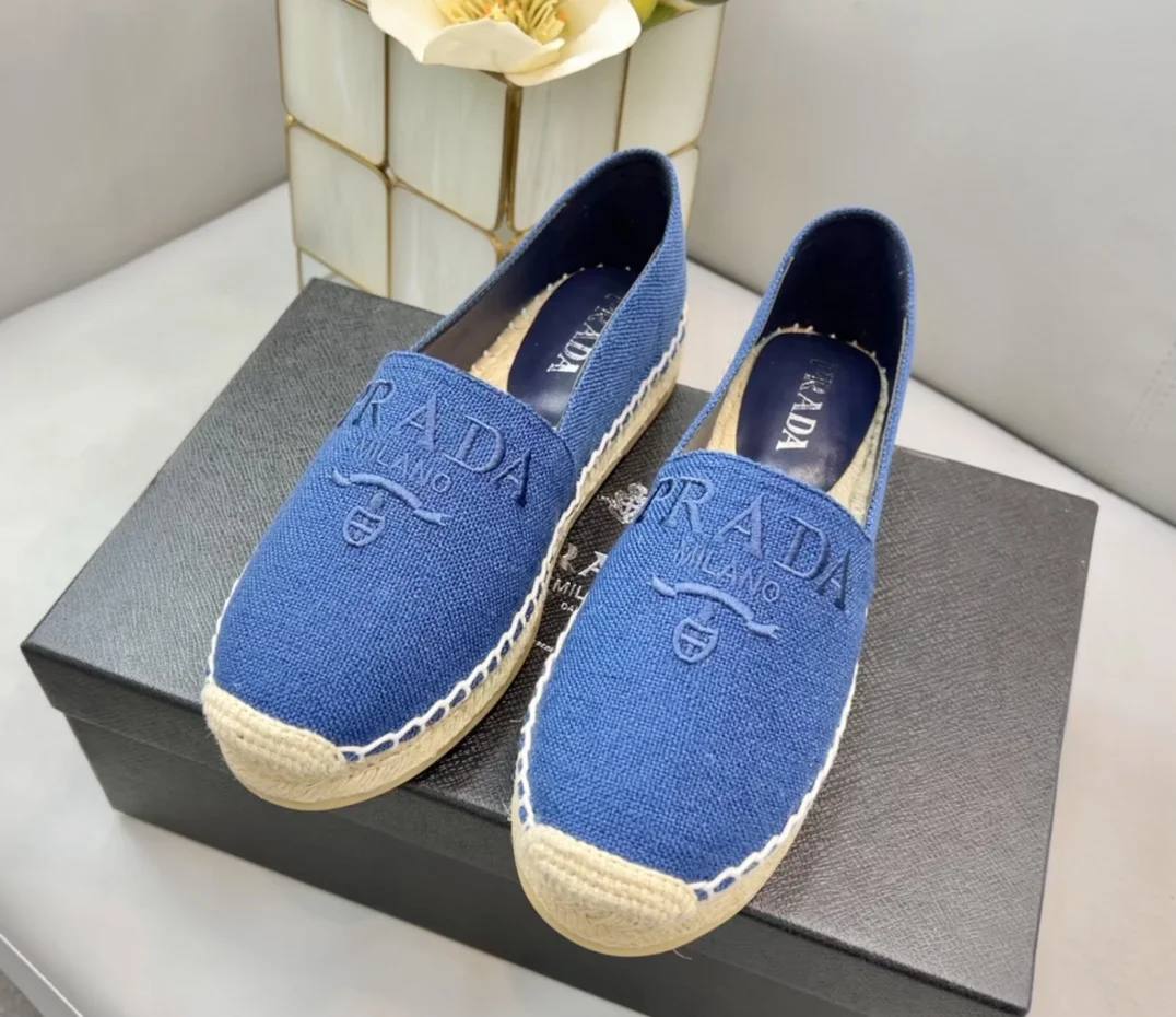 (1:1 replica) Prada Linen Espadrilles Blue For Women 0.8in/20mm PRD 1S841M_376_F0013_F_020