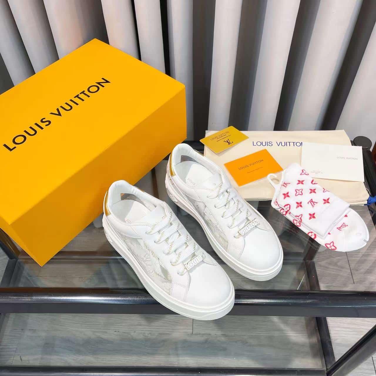 (1:1 replica) Louis Vuitton Women s Time Out Sneaker Gold For Women LV