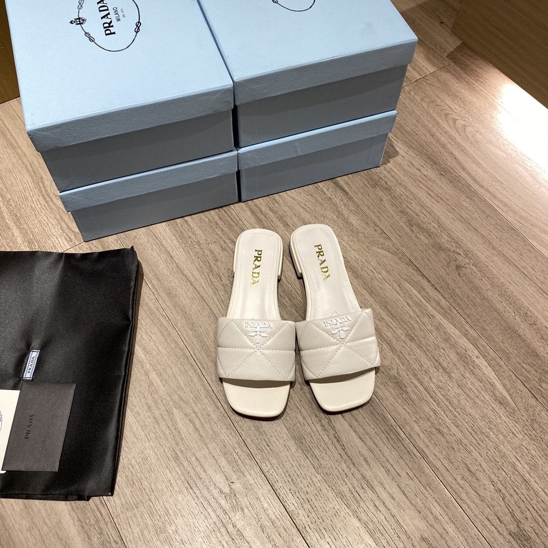 (1:1 replica) Prada Quilted Nappa Sabots White For Women 0.4in/10mm PRD 1XX583_038_F0009_F_B010