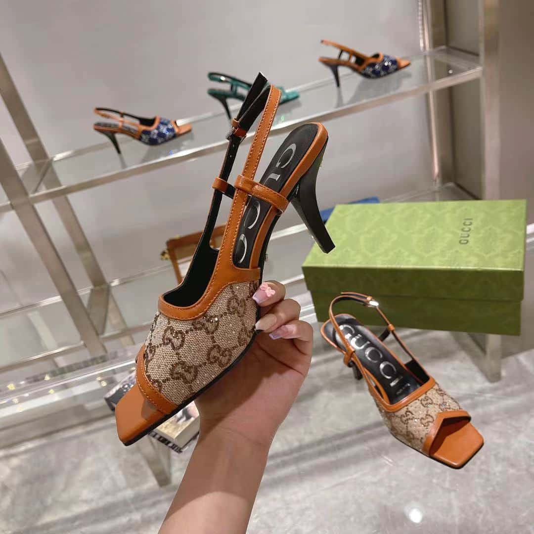(1:1 replica) Gucci Women s GG Slingback Mid-Heel Pump Orange For Women GG