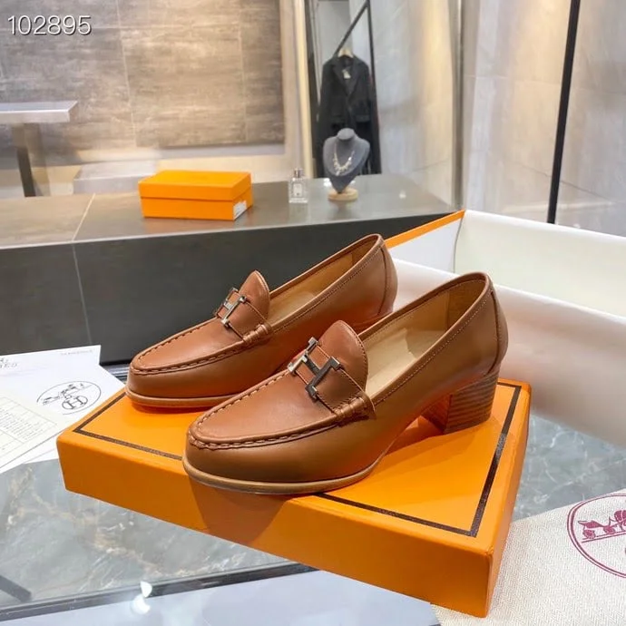 (1:1 replica) Hermes Dauphine 70 Loafer Brown For Women, Women s Shoes H212091Z