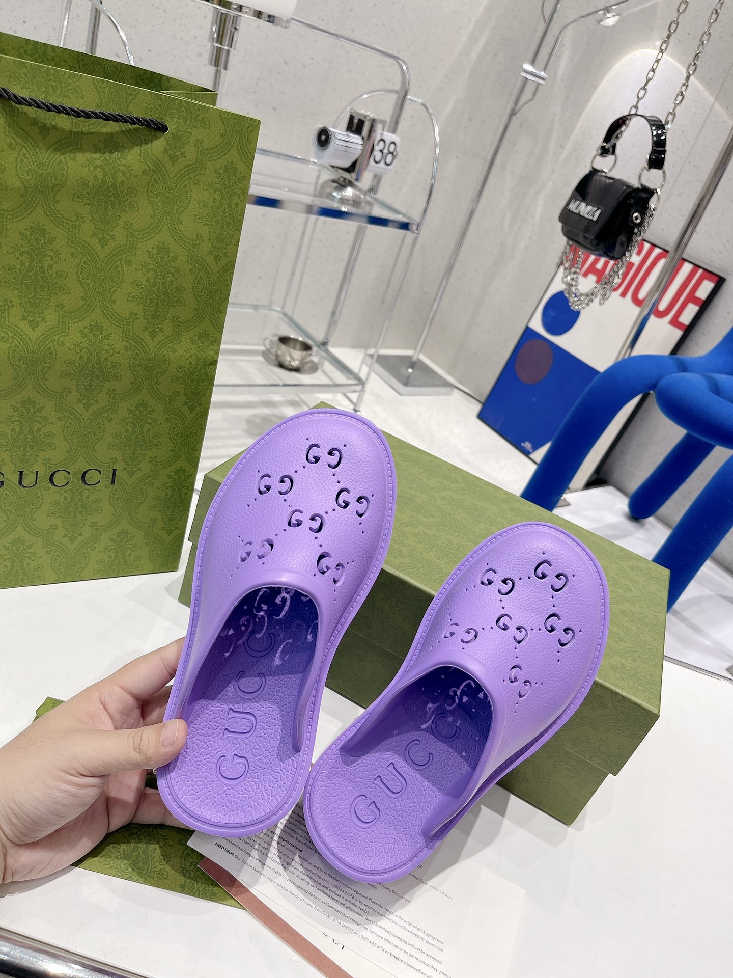 (1:1 replica) Gucci Women s Platform Perforated G Sandal Light Blue For Women GG
