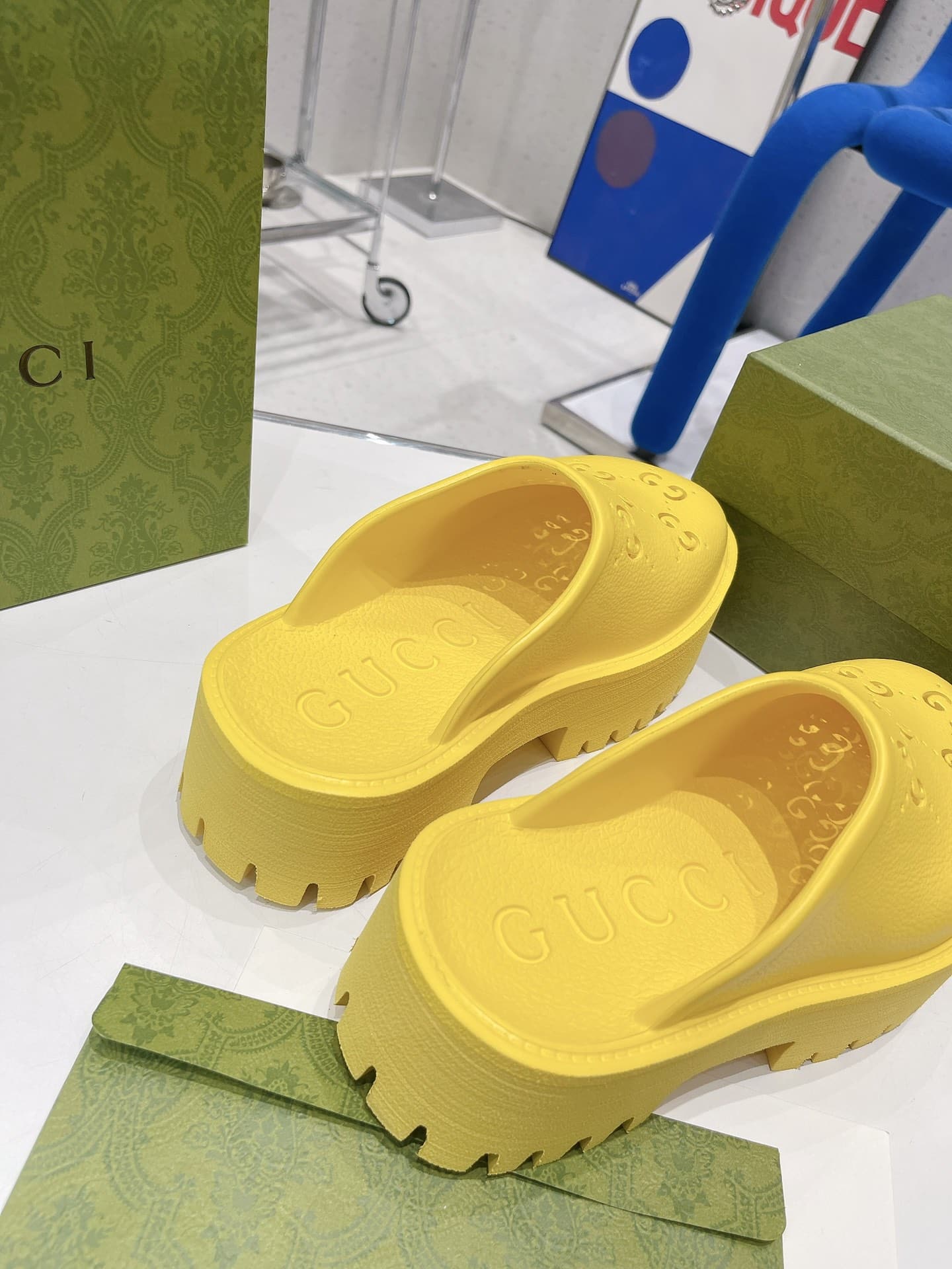 (1:1 replica) Gucci Women s Platform Perforated G Sandal Yellow For Women GG