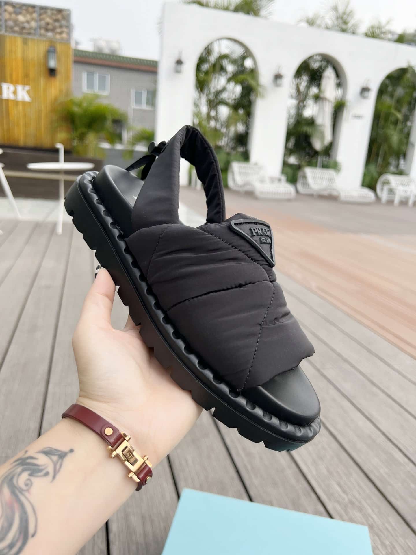 (1:1 replica) Prada Padded Nylon Sandals Black For Women 0.8in/20mm PRD