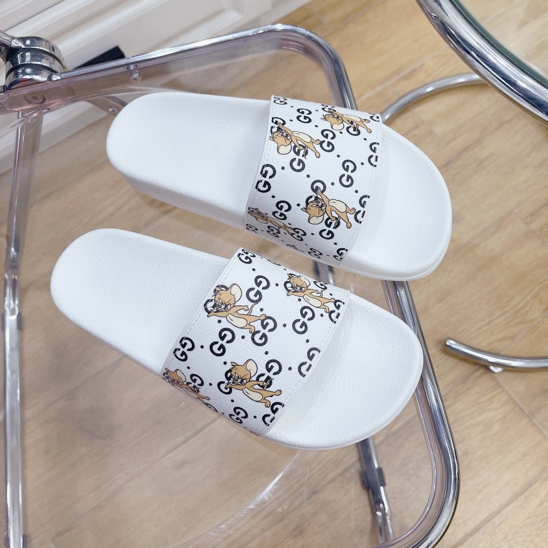 (1:1 replica) Gucci Women s Jerry Print Slide Sandal White For Women 681867