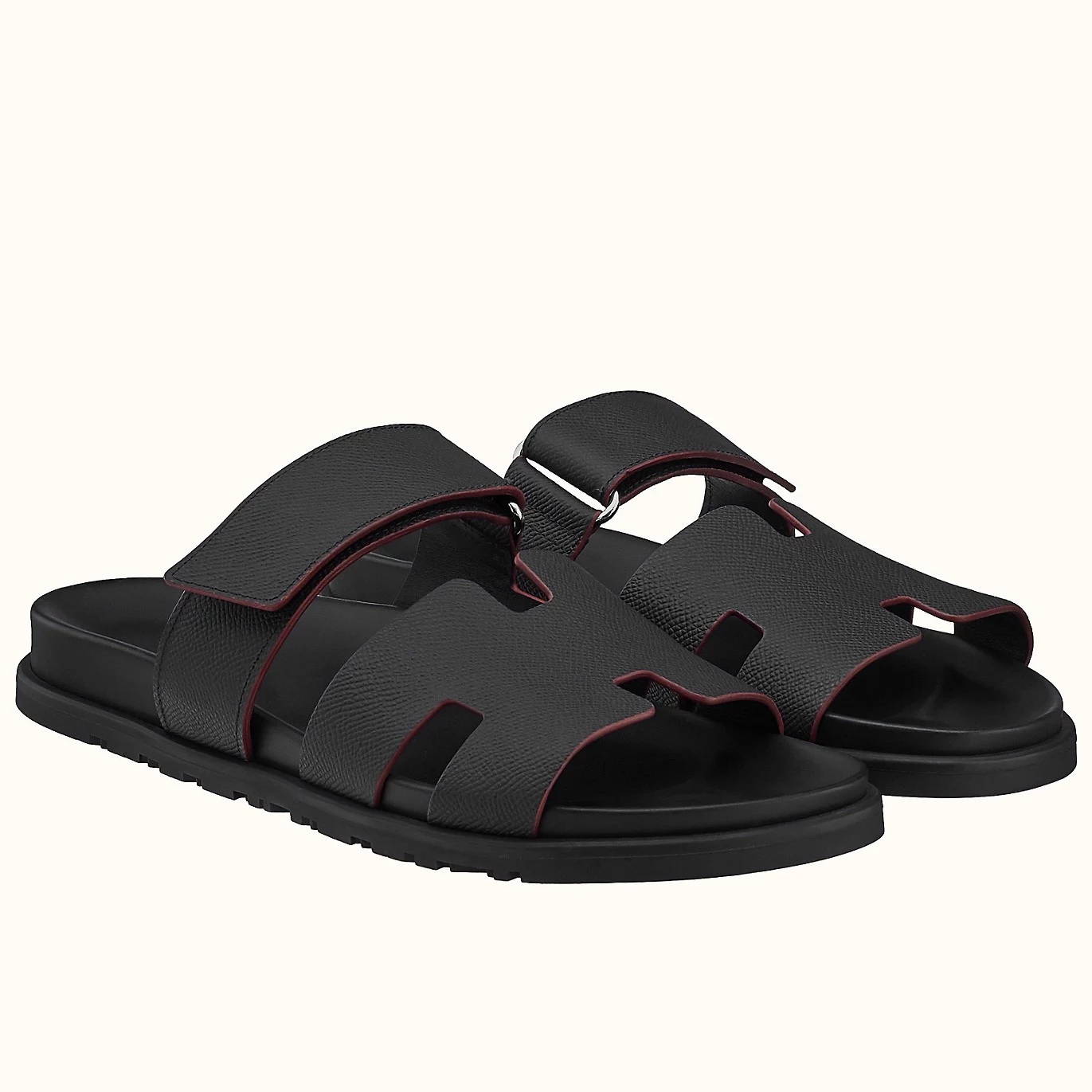 (1:1 replica) HERMES MEN S CHYPRE SANDALS IN BLACK EPSOM CALFSKIN HMSD009