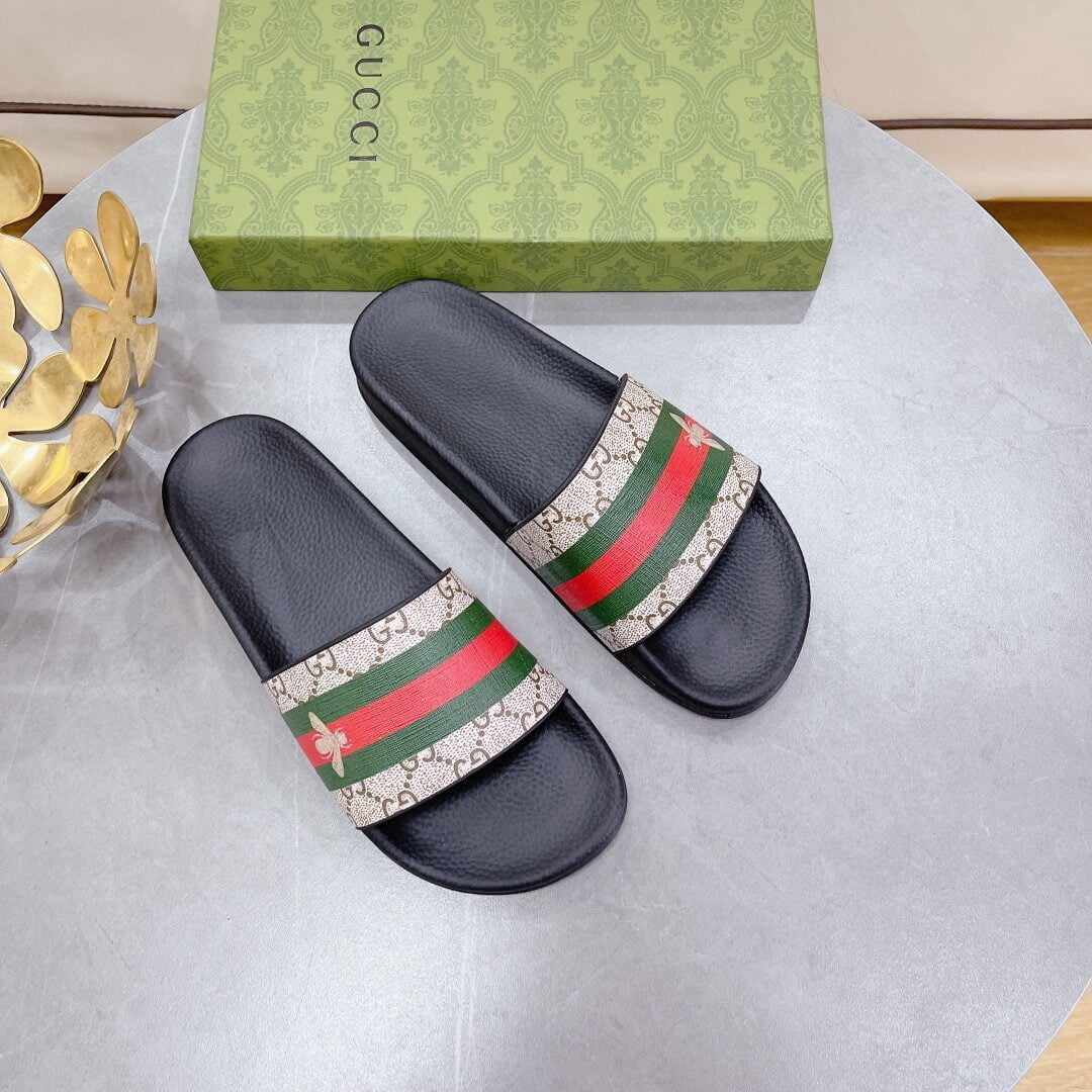 (1:1 replica) Gucci Women s GG Slide Sandal With Bee Web Black For Women 407345