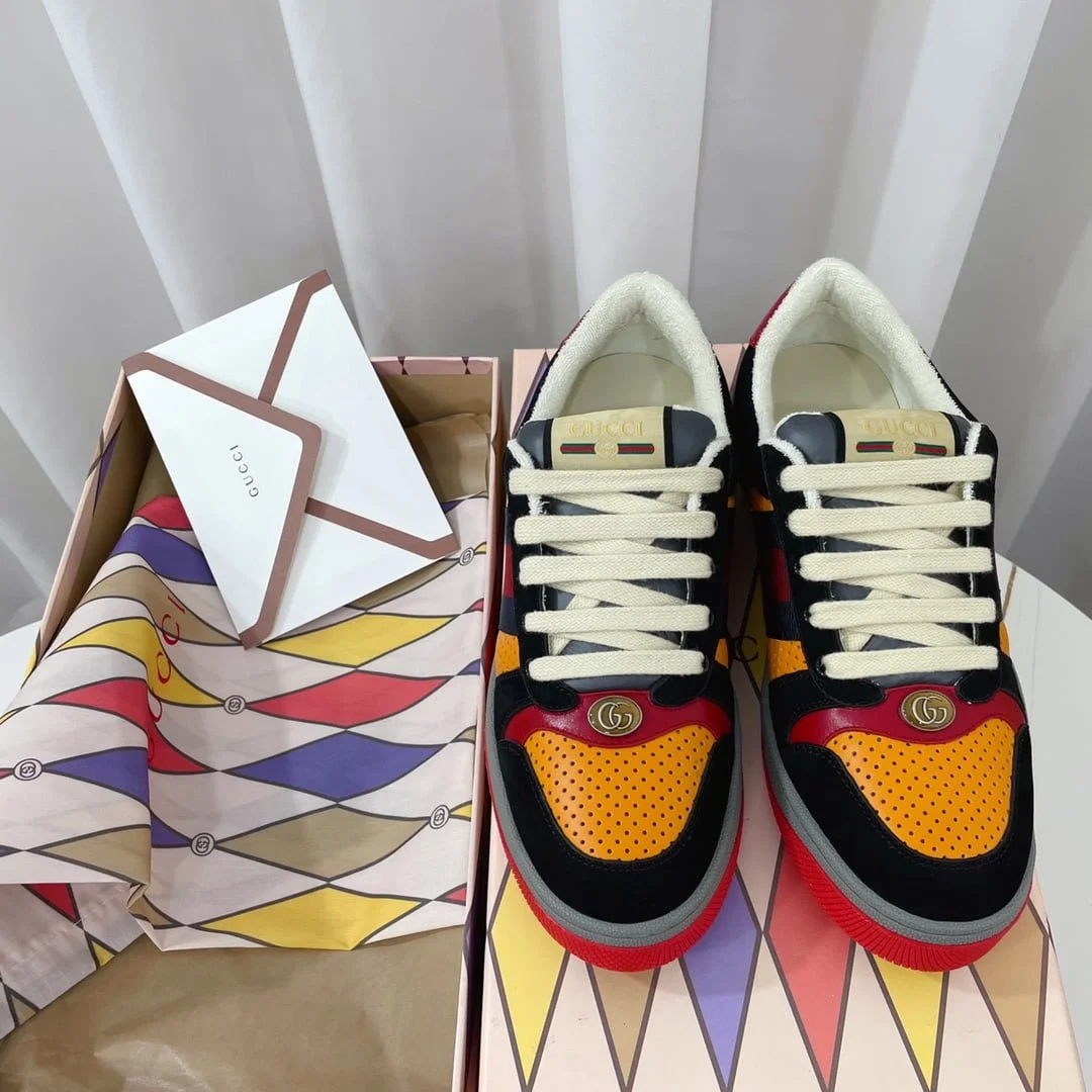 (1:1 replica) Gucci Women s Screener Sneaker Black/Yellow For Women GG