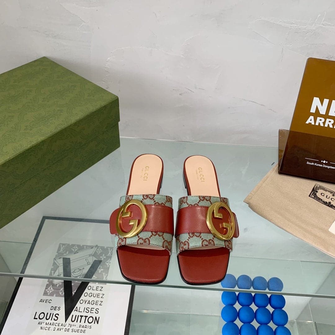 (1:1 replica) Gucci Blondie Matelasse Canvas Slide Sandal Red For Women GG