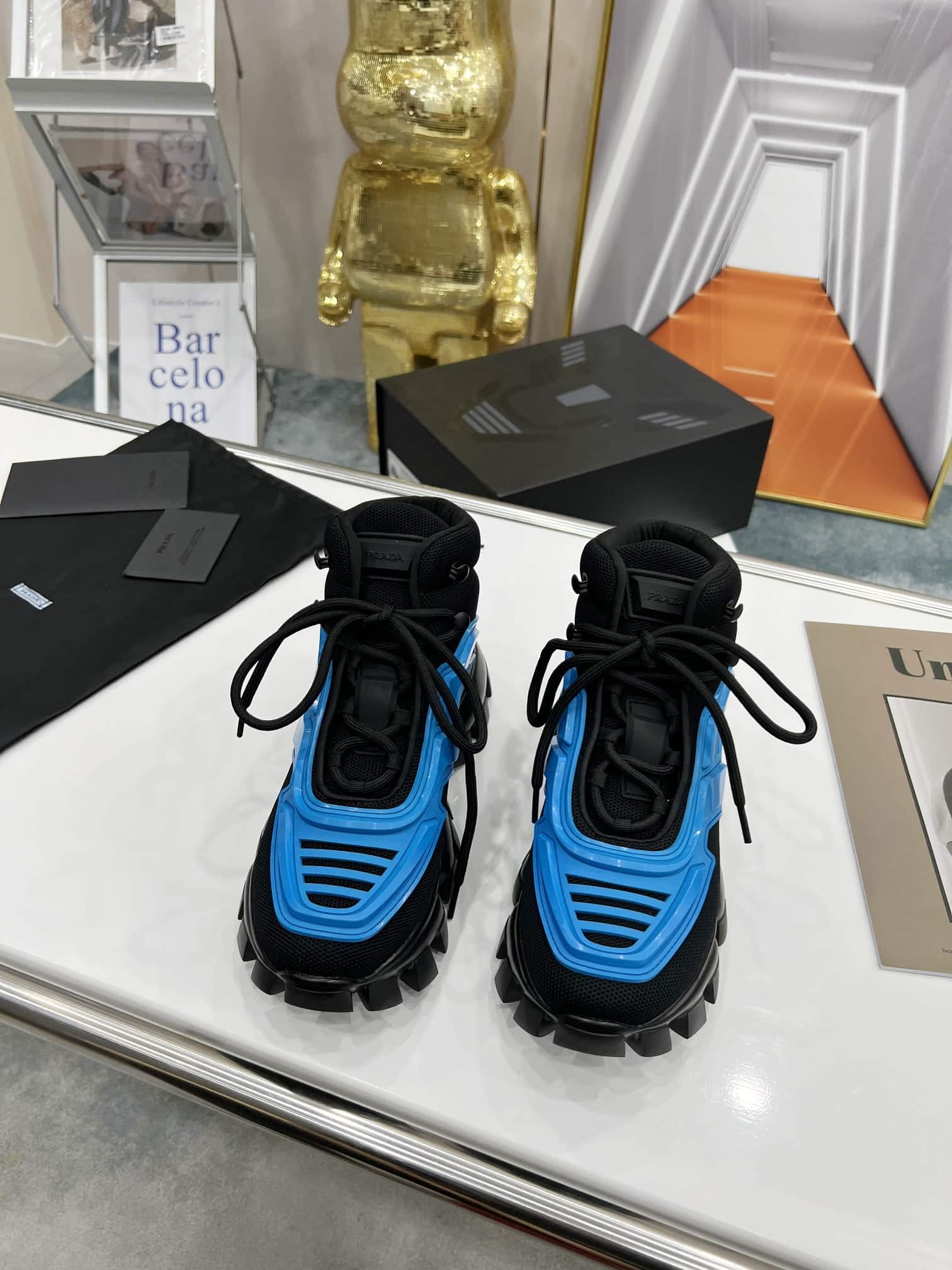 (1:1 replica) Prada Cloudbust Thunder High-Top Sneakers Blue/Black For Women 1.9in/50mm PRD