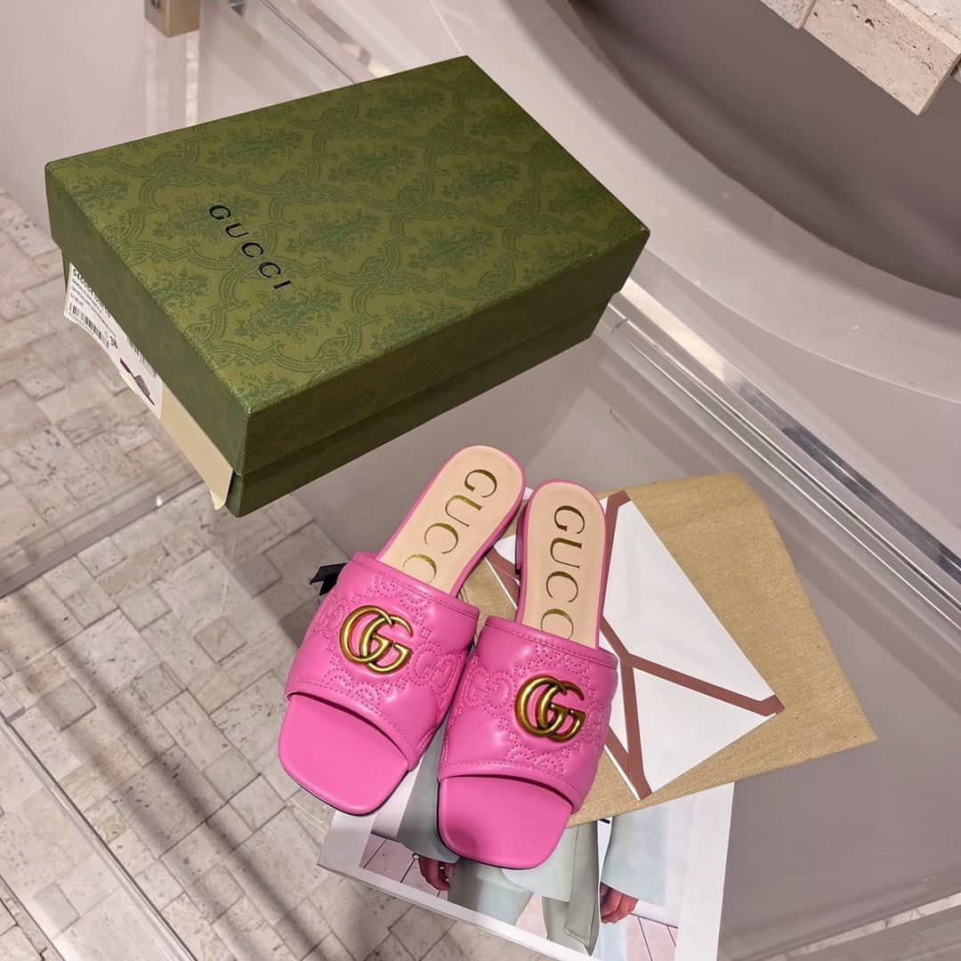 (1:1 replica) Gucci Women s Slide Sandal With Double G Pink For Women GG