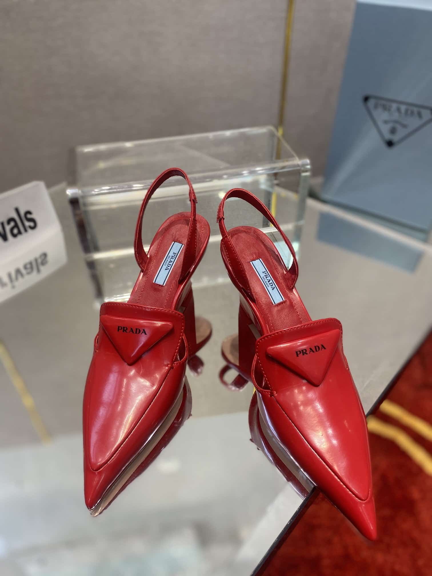 (1:1 replica) Prada Brushed Slingback Pumps Red For Women 2.6in/65mm PRD