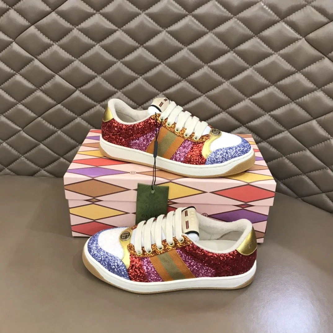 (1:1 replica) Gucci Lovelight Screener Sneaker Glitter Red For Women GG Shoes 710534 FAAKU 4942