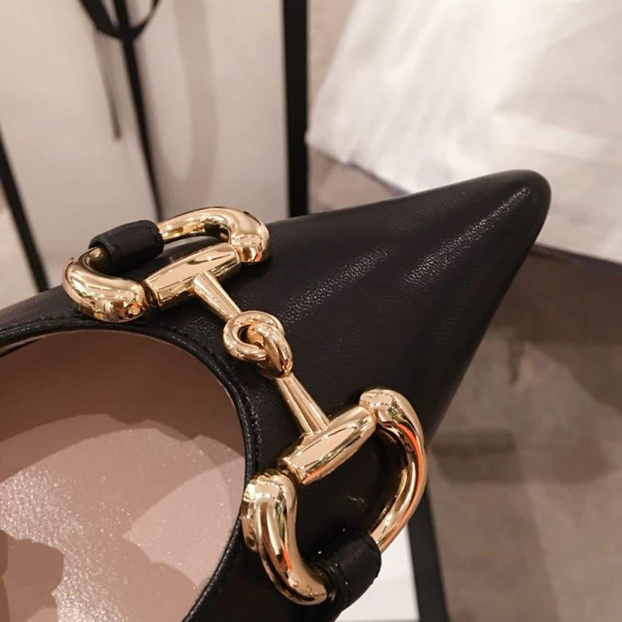 (1:1 replica) Gucci Horsebit Slingback Flats Calfskin Leather Spring/Summer Collection, Black