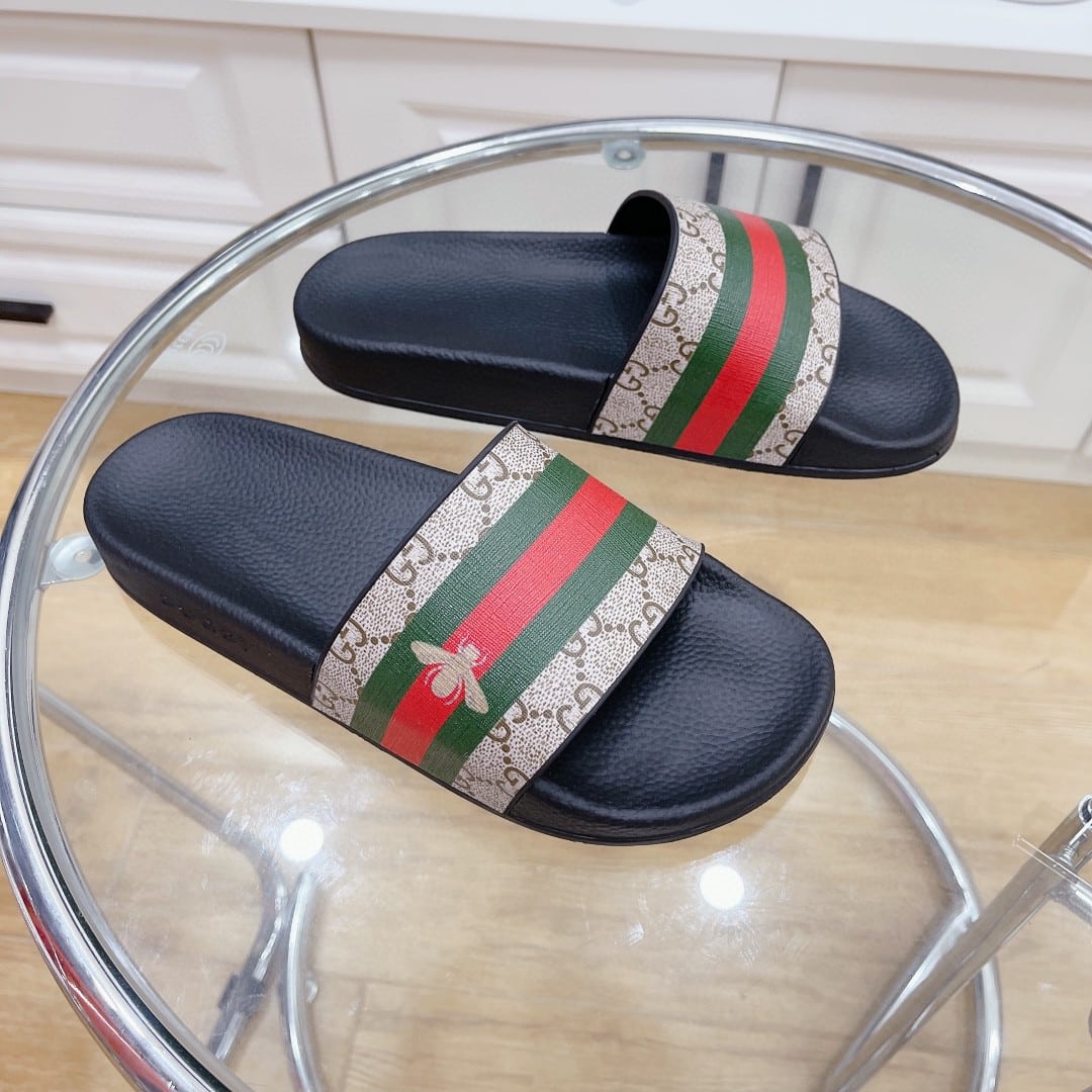 (1:1 replica) Gucci Women s GG Slide Sandal With Bee Web Black For Women 407345
