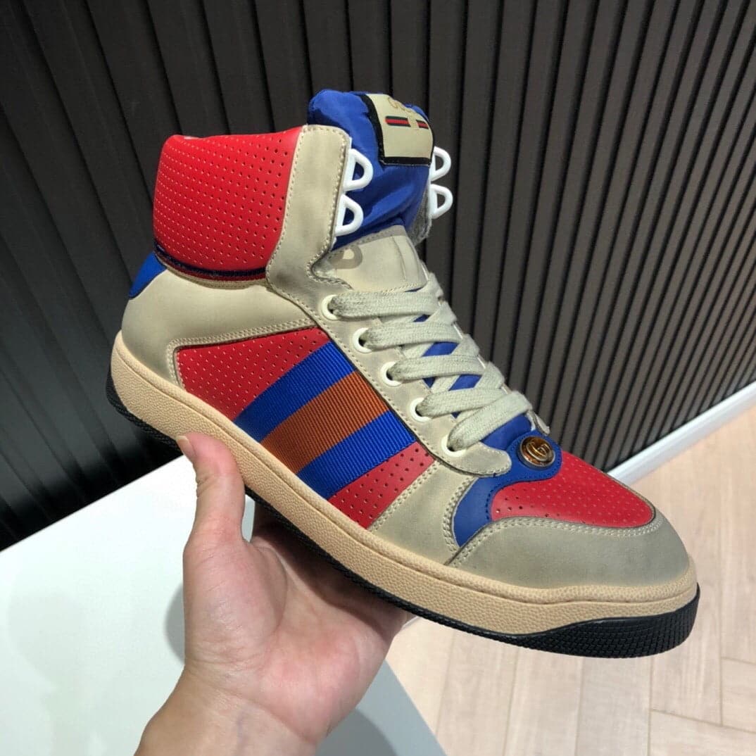 (1:1 replica) Gucci Women s Screener High-Top White Red Blue For Women 5637309