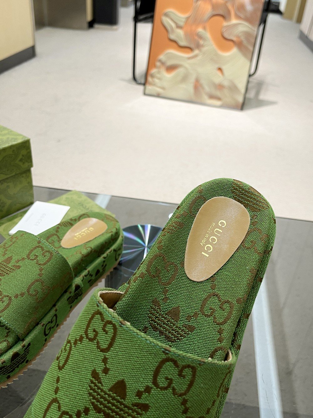 (1:1 replica) Gucci x Adidas Women s GG Platform Sandal Green For Women GG