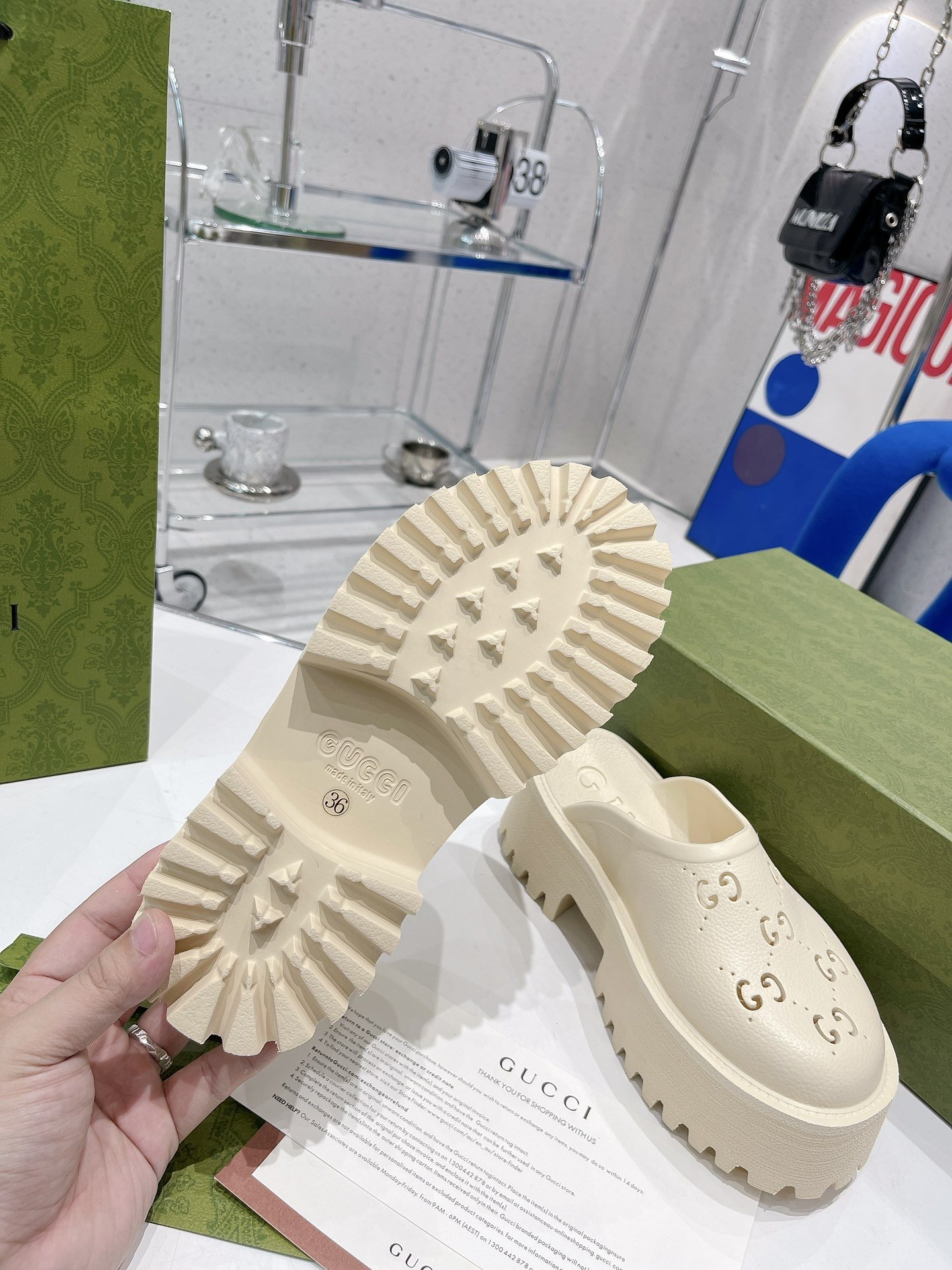(1:1 replica) Gucci Women s Platform Perforated G Sandal White For Women GG
