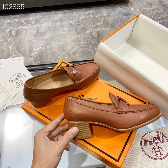 (1:1 replica) Hermes Dauphine 70 Loafer Brown For Women, Women s Shoes H212091Z
