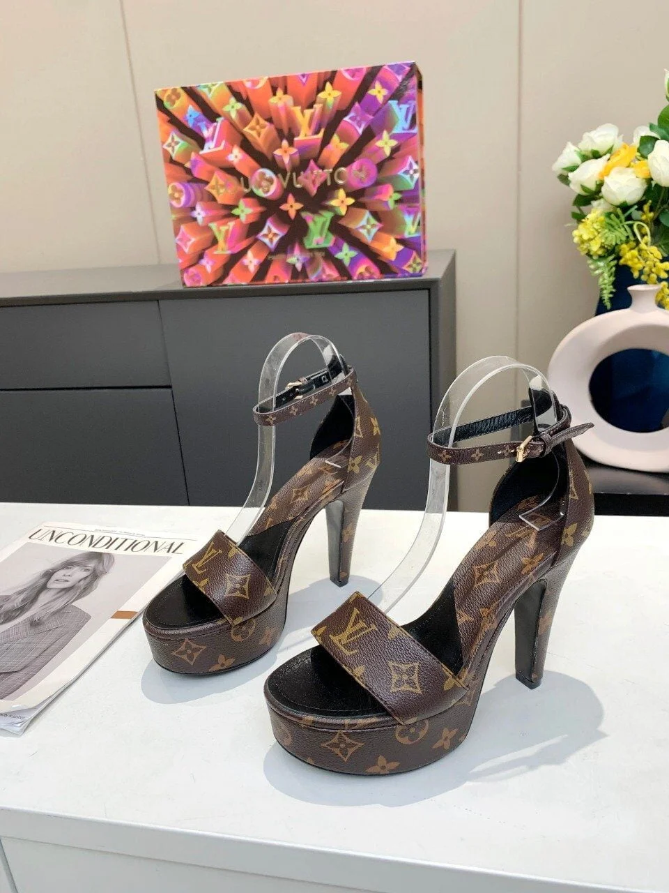 (1:1 replica) Louis Vuitton Women s Afterglow Platform Sandal Brown For Women LV