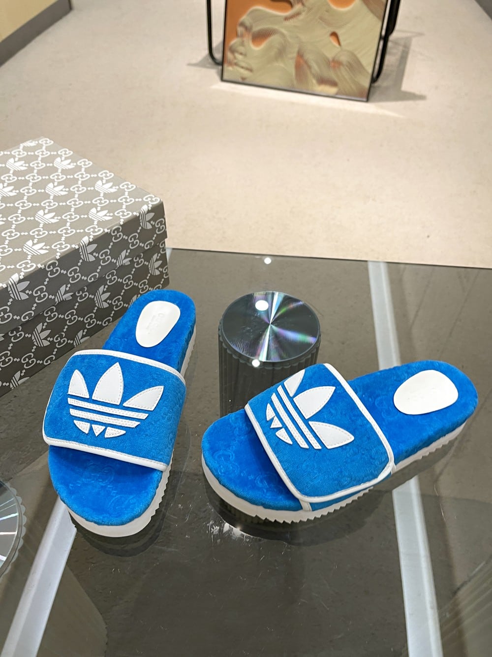 (1:1 replica) Gucci x Adidas Women s GG Platform Sandal Blue For Women GG