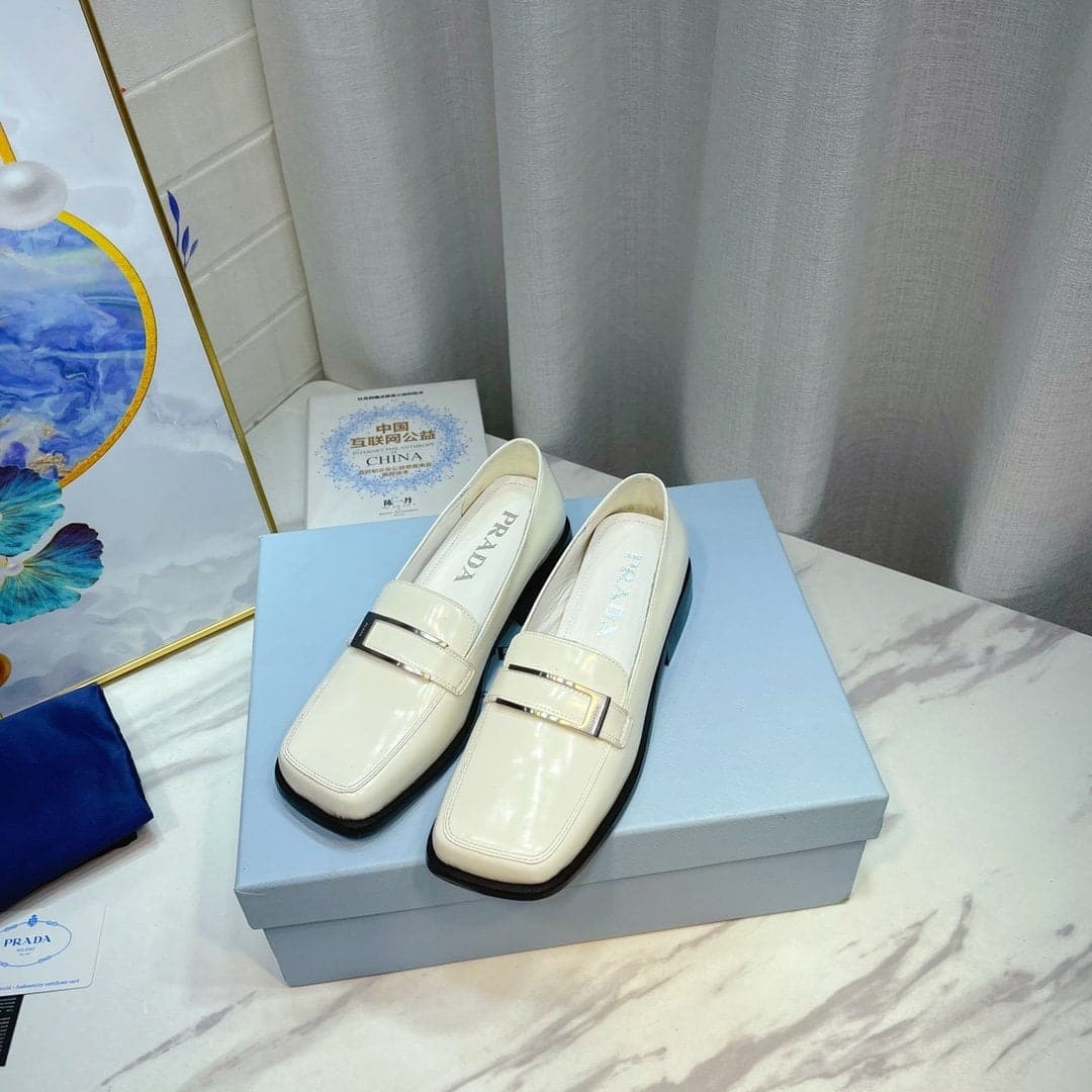 (1:1 replica) Prada Brushed Loafers White 2.17in/55mm For Women PRD