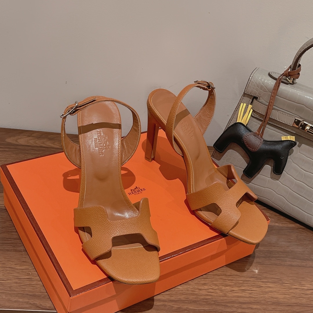 (1:1 replica) Hermes Ella Sandal Brown For Women 4.1in/10.5cm