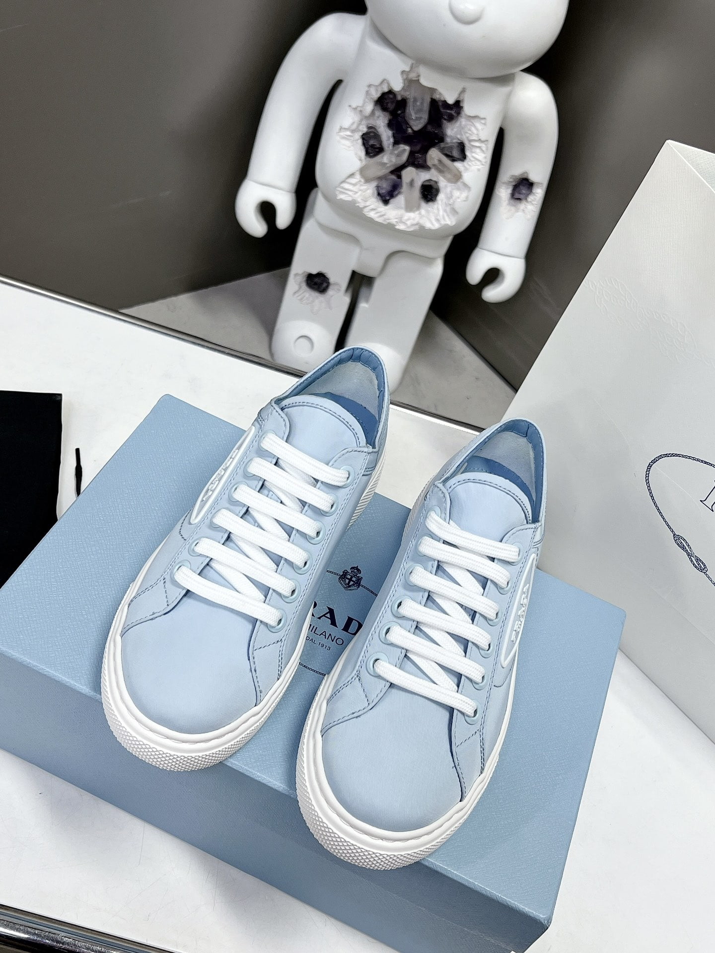 (1:1 replica) Prada Macro Re-Nylon And Brushed Sneakers Blue For Women 1.2in/30mm PRD